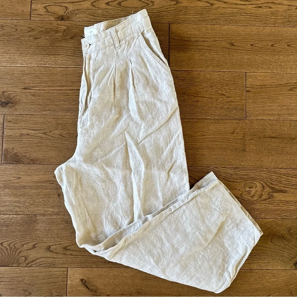 H&M 100% Linen Neutral Wash High Waisted Pants Sz 6